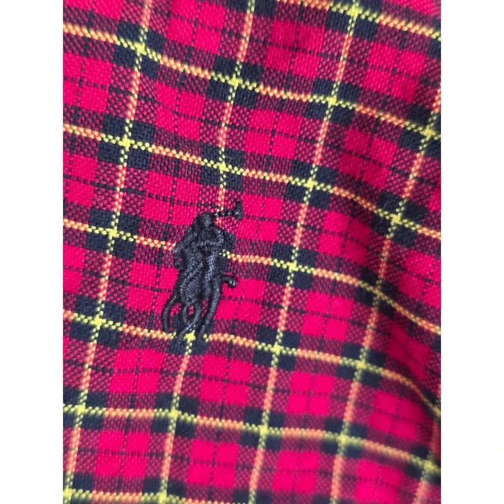 Polo Ralph Lauren Boys Size 5 Red Black Tartan Plaid Button Down Shirt Cotton